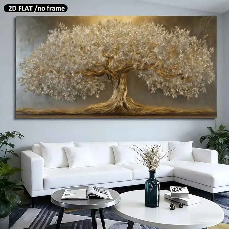 2D Flat, 19.68in50cmX39.37in100cm UnFramed, Modern Canvas Decoration Painting Home Wall Art, Artwork for walls, Custom Poster Suitable for Home Interior Decoration Gifts Tree of Life Gold Leaf Design Canvas Prints