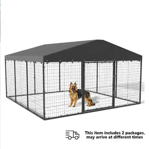 [2 packages delivery] Kullavik Large outdoor dog kennel, chicken kennel, 118" x 118" x 70.9", heavy duty dog ​​cage, chicken cage with roof, galvanized steel dog kennel fence with double safety lock