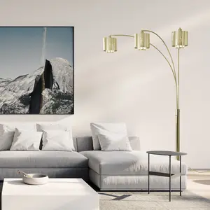 Marilyn 3 Light Arc Floor Lamp - 90", Weathered Brass, Mylar & Crystal Shade, Rotary On/Off Switch, Marble base