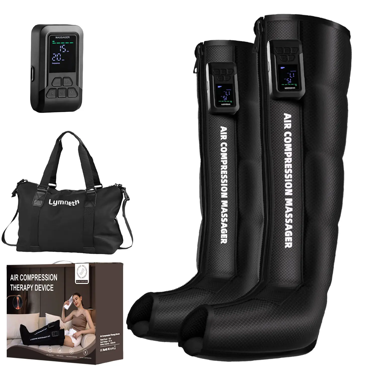 Professional Air Compression Leg Massager, Cordless Full Leg Recovery Boots with Dual Controllers, Sequential Compression Therapy Machine - Pair