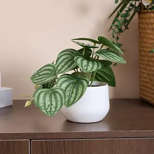 Artificial Potted Plant, Fake Indoor Plants, Simulated Watermelon Leaf Potted Plant for Modern Farmhouse Decoration, Spring Decor 2024