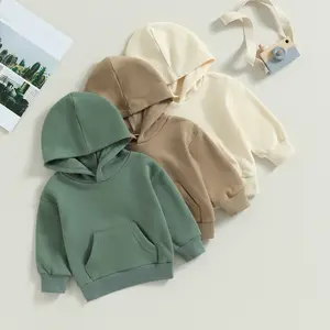 0-4Years Toddler Baby Boy Girl Hoodies Solid Color Long Sleeve Kangaroo Pocket Hooded Sweatshirt Top Fall Winter Clothes Casual