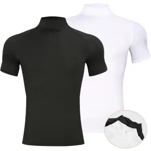 Mens Bodybuilding Sports Tight T-shirt Summer Compression Turtleneck Short Sleeve Gym Fitness Quick Dry Running Male Workout Top Gymclothes