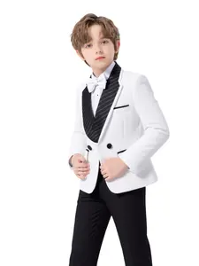 3-piece boys' gentleman suit, classic sets, Vest, boys' dance competition costume, campus academic style clothing, festival performance costume, formal party and wedding occasion (excluding shirt) -25084