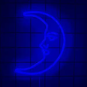 LED Blue Moon Neon Light, Cute Neon Moon Sign, Christmas Room Decor USB Powered 5V Art LED Decorative Lights Night Lights for Indoor Use in Home, Bedroom, Office, Dorm, Party, LED Ambient Lighting (Blue Moon)