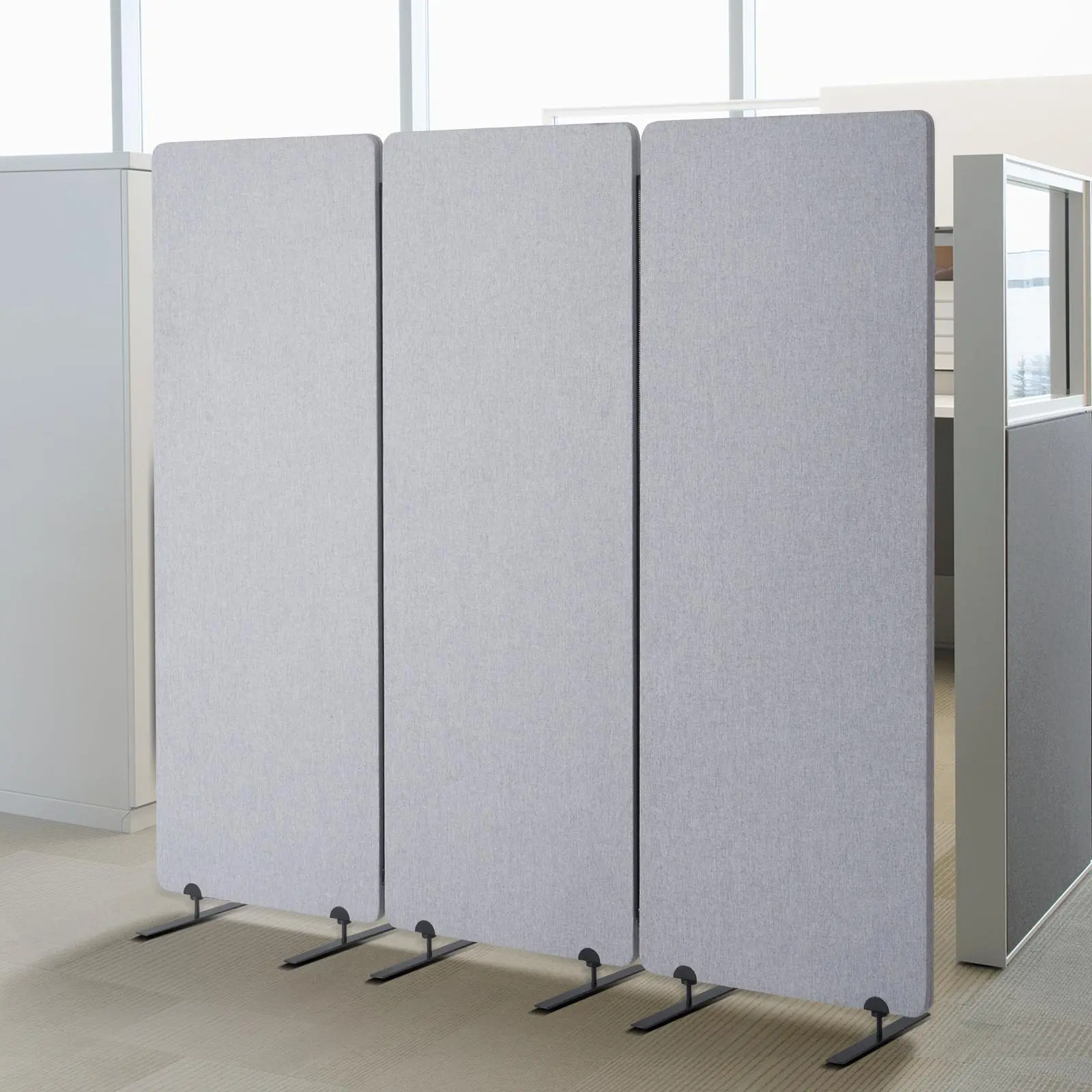 VEVOR 2FT Room Divider,  3 Panels PET Polyester Soundproof Room Screen, Folding Privacy Divider Portable Partition Divider for Room Separation, Freestanding Room Partitions for Office Study, Grey