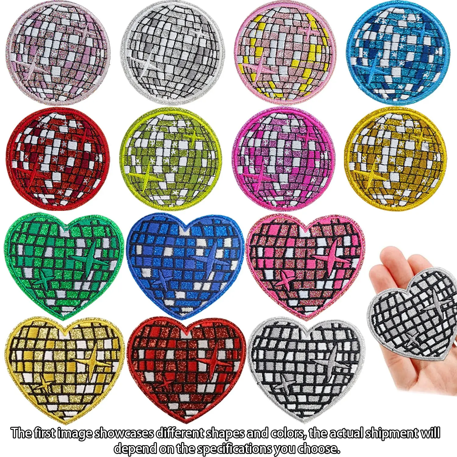 6/8 Colorful Disco Balls, Heart Embroidery Fabric Stickers, Cartoon Style Heat Transfer Stickers, DIY Decoration for Clothes, Shoes, Bags, Crafts, Diy Craft Supplies
