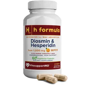 VitasupportMD Natural Hemorrhoidal Vein Support Capsules - 1000mg Diosmin Hesperidin, 300mg Horse Chestnut Seed Extract, Micronized MPFF Bioflavonoids Supplement, 60 Count