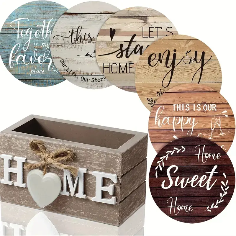 6pcs Rustic Wooden Coaster Set with Storage Box, Farmhouse Style Heart-Shaped Coasters with Stand, Home Decor Housewarming Gift, Coffee Table Protector for Friends and Family, Coffee Table Mat