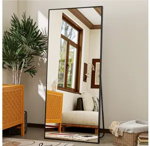 64"x21" Floor Mirror Rectangle Full Length Standing Body Dressing Mirror, Black