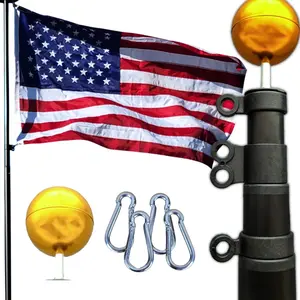 Black Heavy Duty 25FT Telescoping Freedom Edition Residential Flagpole Kit - Anti Tangle Swivel Ring Design - Stainless Steel Clips - 100MPH Wind Tested