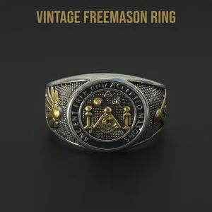 Vintage Freemason Masonic Biker Ring: “Free & Accepted Masons” Band for Men