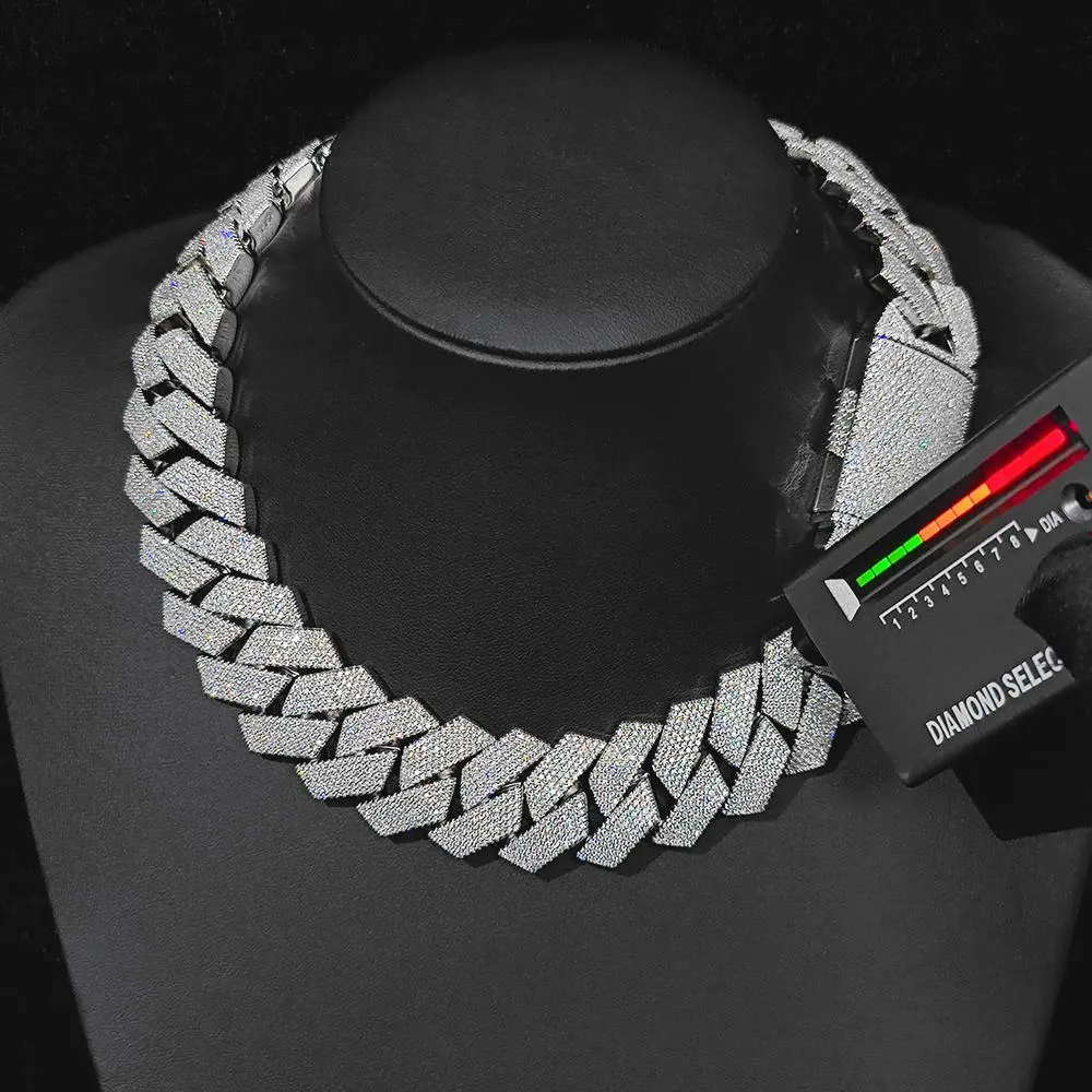 Pass Diamond Test GRA Moissanite 25mm Wide 6Rows 925 Solid Silver Cuban link chain for Rapper Hip Hop VVS Iced Out Necklace