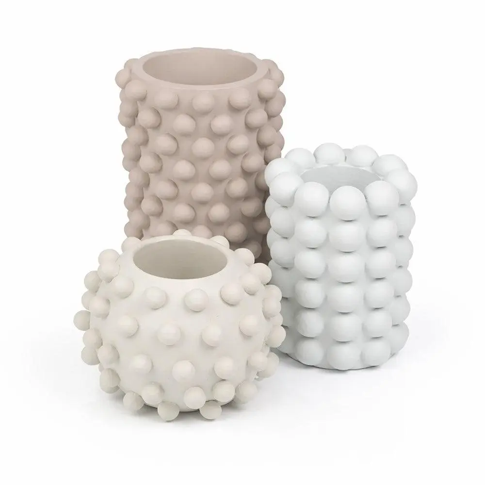 Maren Modern Minimalist Handmade Concrete Bubble Cylinder and Round Planter Set