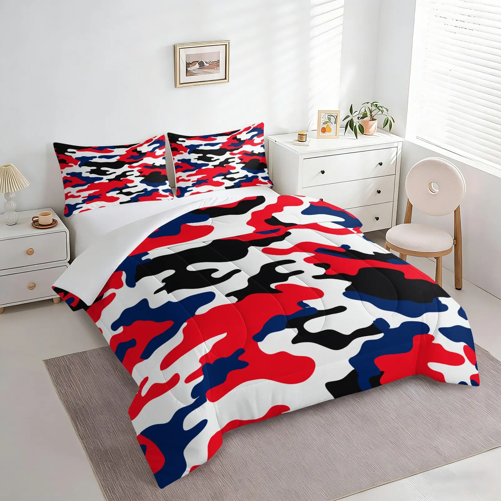 2/3pcs Budget-Friendly Camo Comforter Set, Soft All Season Bedding Set with Pillowcases, Lightweight Red Blue Black Camouflage Quilt Perfect Gift for Boys Teens Bedroom, Dorm & Home Decor