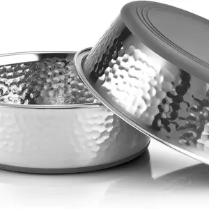 2 Pack Hammered Stainless Steel Dog Bowls, Premium Metal Dog Bowls with Non Slip Rubber Bottom, Dishwasher Safe, Easy to Clean, 4 Cup