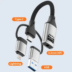 HiFi Audio 3 in 1 Adapter USB C to Lightning USB A for iPhone Phone Headphones with 3.5MM HiFi Audio and Line Control for Enhanced Listening Experience