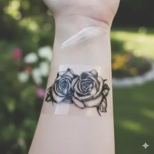 Waterproof Temporary Tattoos Black Double Rose Body Art Sticker - Long Lasting Sweatproof Fake Tattoo Decals for Party Festival Skin Safe Easy Apply Remove No Residue Skin Friendly Body Paint Accessories