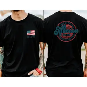 T - shirt with “Land of the Free America Est. 1776” front - back patriotic design, honoring U.S. heritage and bravery.