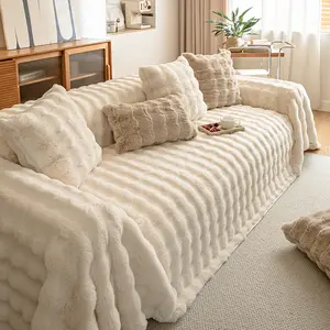 Ultra-Soft Faux Rabbit Fur Sofa Throw Blanket, Warm Winter & Fall Decorative Cover, Pet-Friendly Non-Slip Design, Dustproof Sofa Slipcover, Couch Covers