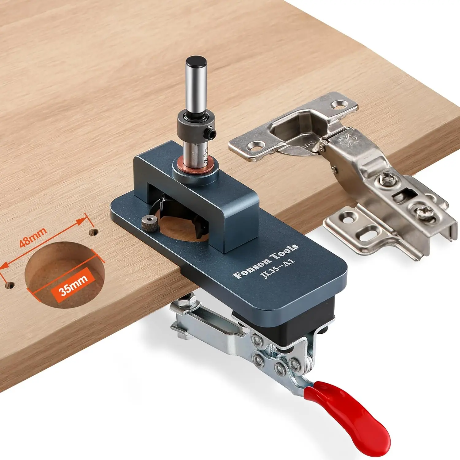 Metal Concealed Hinge Jig, 35MM Cabinet Hinge Jig Drilling Hole Puncher with Quick Clamp Accurate Hinge Drill Jig Woodworking Tool for Doors Cabinets Hinges Mounting (Gray)