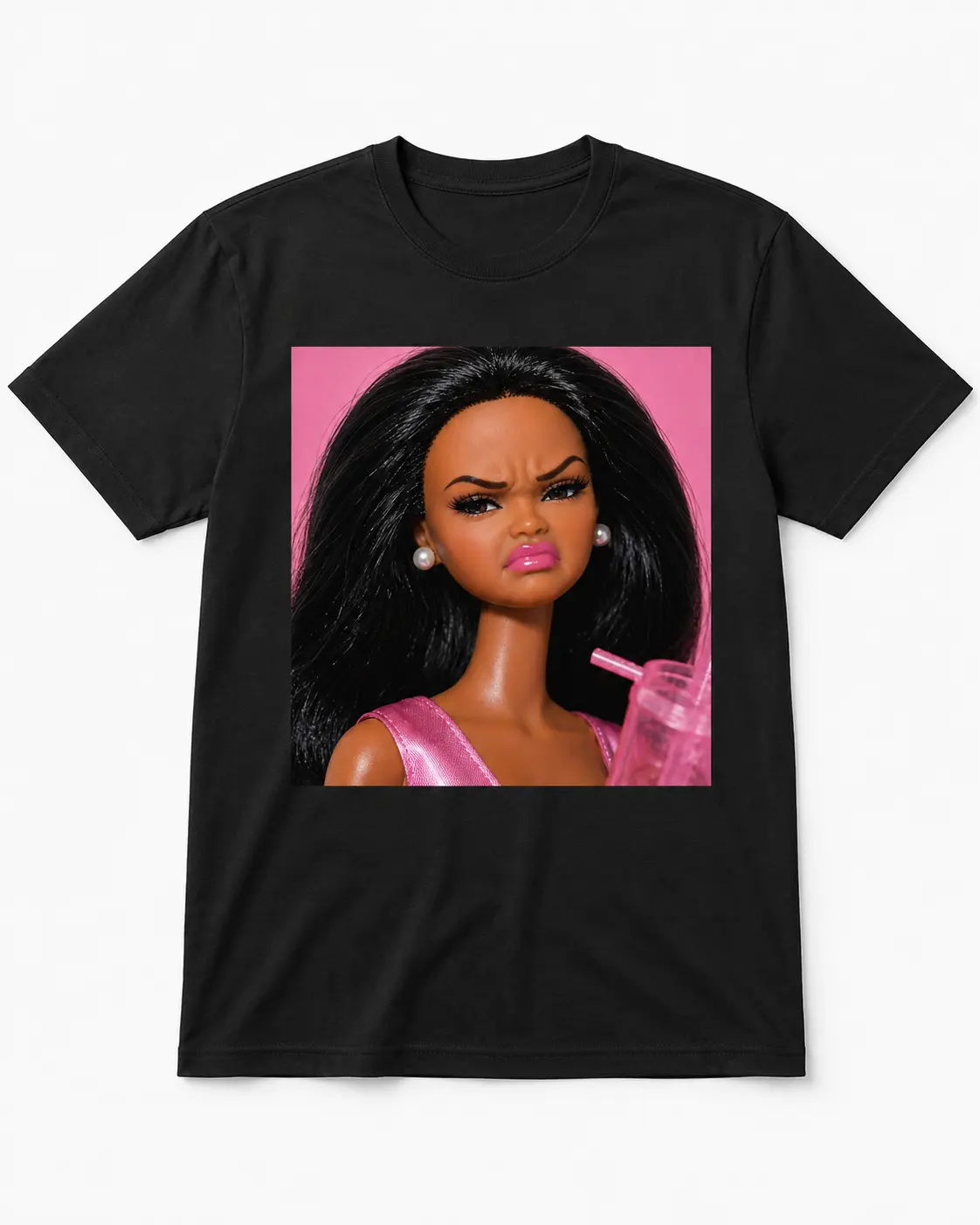 Angry Disgusted Black Doll Face Meme T-Shirt, Funny Reaction Meme Graphic Tee, Sarcastic Doll Face Shirt, Viral Y2K Unisex Cotton Tee