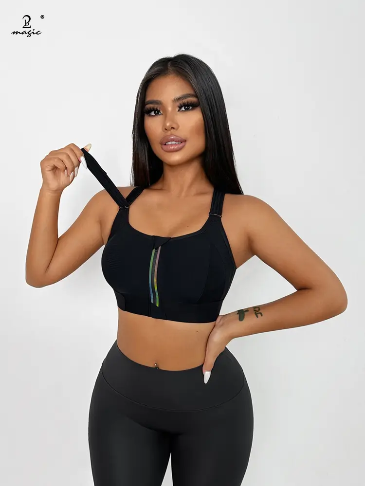 2Bmagic Women's Rainbow Zip Front Sports Bra, Lightweight Compression Workout Bra with Adjustable Straps for Running & Yoga, Workout Bras, Gym Sports Bra