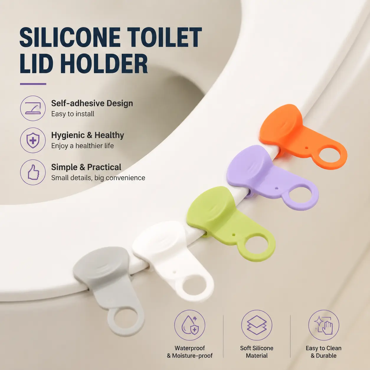 2 Pack Toilet Lid Lifter, Hands-Free Toilet Seat Handle, Self Adhesive Lift Tab for Bathroom