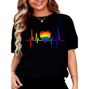 100% Cotton Unisex Lovely LGBT Gay Pride Heartbeat Lesbian Gays Love T-Shirt