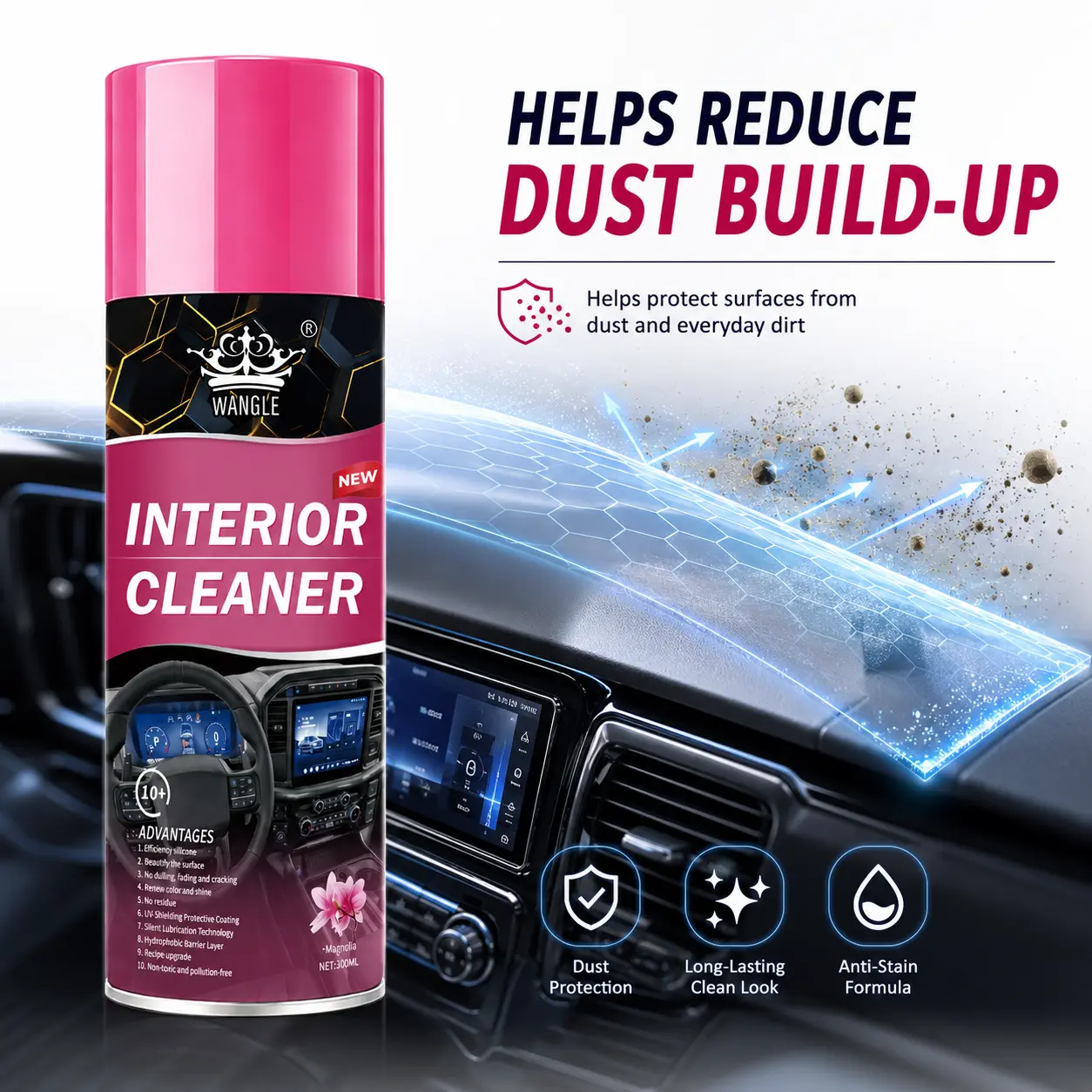 Automotive Interior Dashboard Polish Cleaner for Cars - UV Protection, Dust Guard, Plastic/Vinyl Faded Surface Restoration, Clean Look, Shiny Gloss, Long-Lasting Fresh Scent, Car Interior Maintenance Product