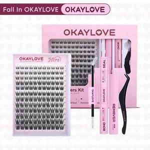 OKAYLOVE Wispy Lash Clusters Kit, 8-18MM Nira Cluster Lashes with Long-lasting Lash Bond and Seal, Tweezers and Remover for DIY Lashes at Home for Natural Makeup Girl Gifts