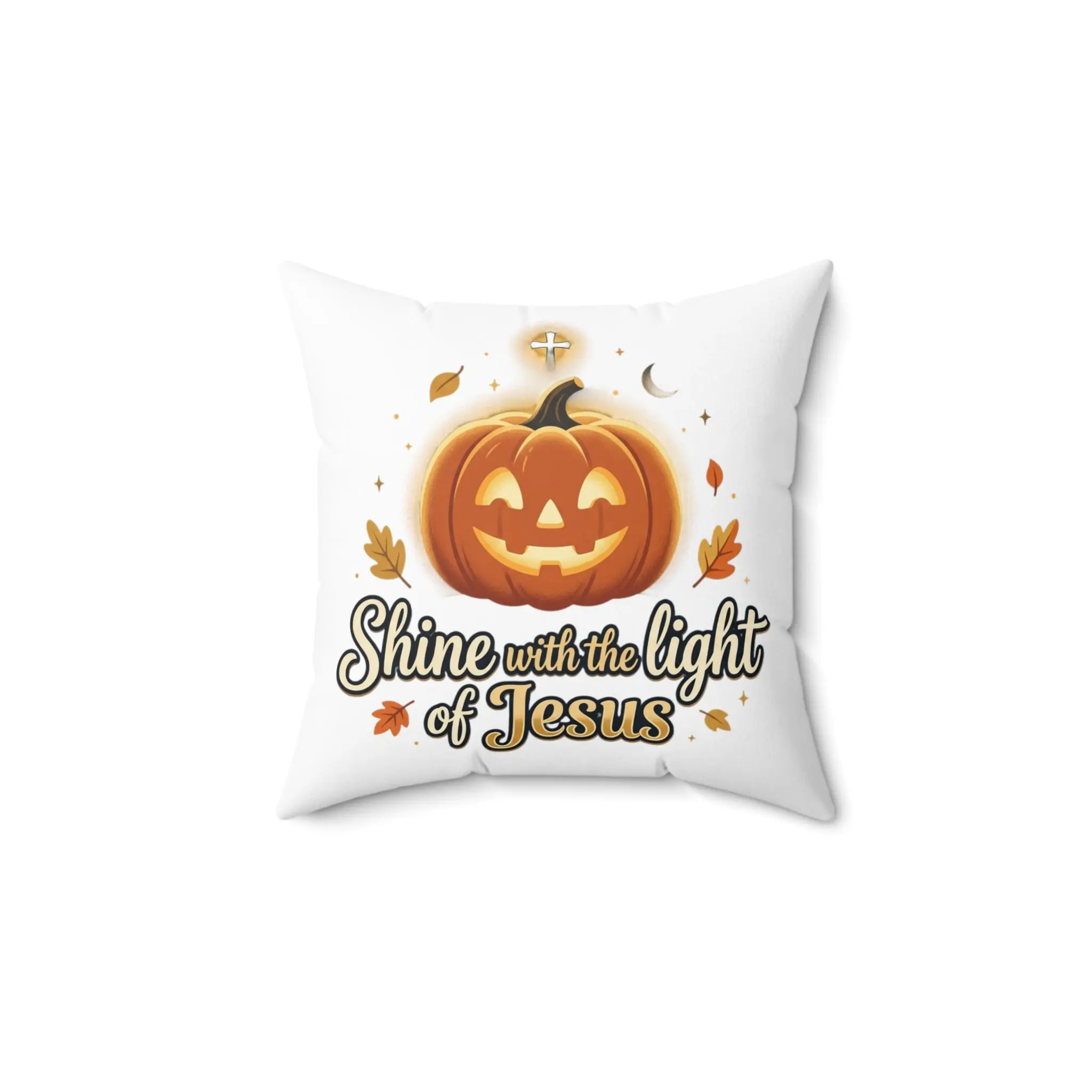 Christian Halloween Pumpkin Pillow — “Shine with the Light of Jesus” Decorative Throw Pillow