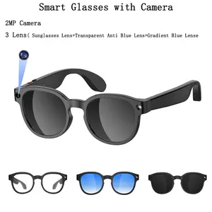 AI Smart Glasses with 2MP HD Camera,  Anti-Shake 1080P Video Recording, 3 Lens(Sunglasses +Anti Blue Lens+Gradient ) for Travel Sports Video, Multifunctional Smart Glasses ,Hands-free BT Calling,AI Translation ,Object Recognition