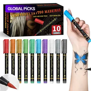 Temporary Tattoo Marker Pen, 10pcs/set Temporary Body Paint Marker Pens, Art Supplies for DIY Body Painting & Drawing, Temporary Tattoo Kit #GLOBAL PICKS