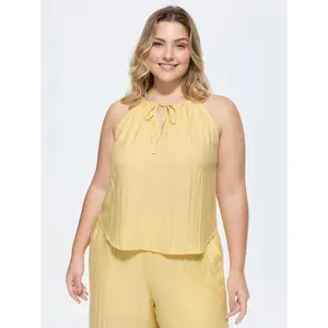 BLOOMCHIC Women's Plus Size Linen-Nylon Blend Tank Top - Smooth, Casual, Lace-Accent, Sleeveless, Halter Neck, Minimalist Basic Fit, M-6X Sizes, 2026 Summer Vibes, Exclusive Deals