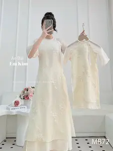 Mommy Daughter Cream embroidery matching dress MB77 | Ao Dai for Women| Lunar New Year | Ao Dai Viet Nam