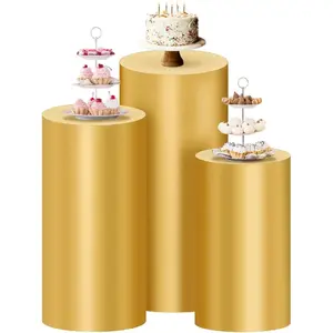 Cylinder Pedestal Stand Covers Spandex Flexible Display Box Stand Covers for Birthday Party Wedding  Shower Decoration- Only Stand Covers Included Set of 3