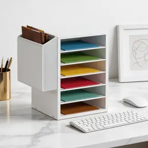 Office Desk File Organizer Rack, Teacher Classroom Mail Sorter, 6 Adjustable Layers, Name Slot, Paper Storage Compartment