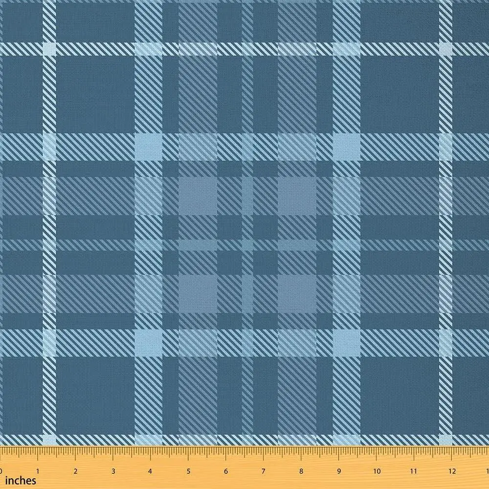 Blue Tartan Fabric,Scottish Plaid Upholstery Fabric,Geometric Check Grid Lattice Stripe Decorative Fabric,Cross Line Indoor Outdoor Fabric,DIY Art Waterproof Fabric