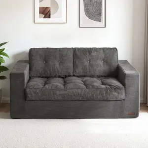 MAXYOYO Boneless Bean Bag Sofa Chair, Upholstered Floor Sofa with Armrests, Tufted Cushion & Backrest, Loveseat and 3-Seater
