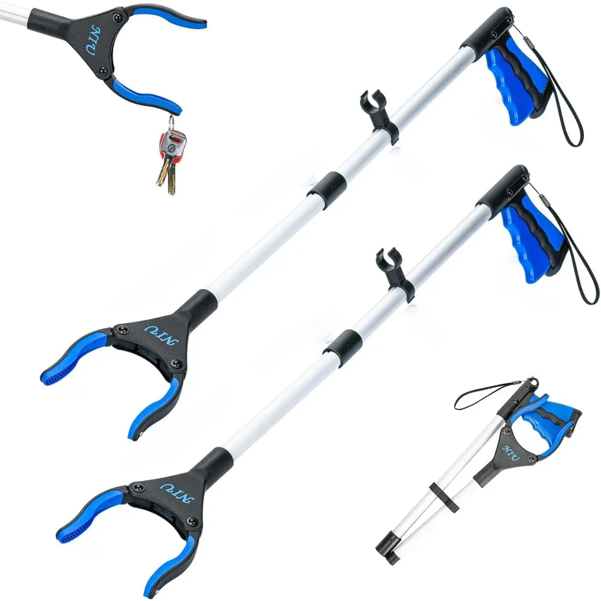 2-Pack Grabber Reacher Tool,32 Inch Steel Foldable Grabber Tool,Lightweight and Handy Trash Grabber,Arm Extension for Anyone with Strong Grip Magnetic,360° Rotating Anti-Slip Jaw (Blue)