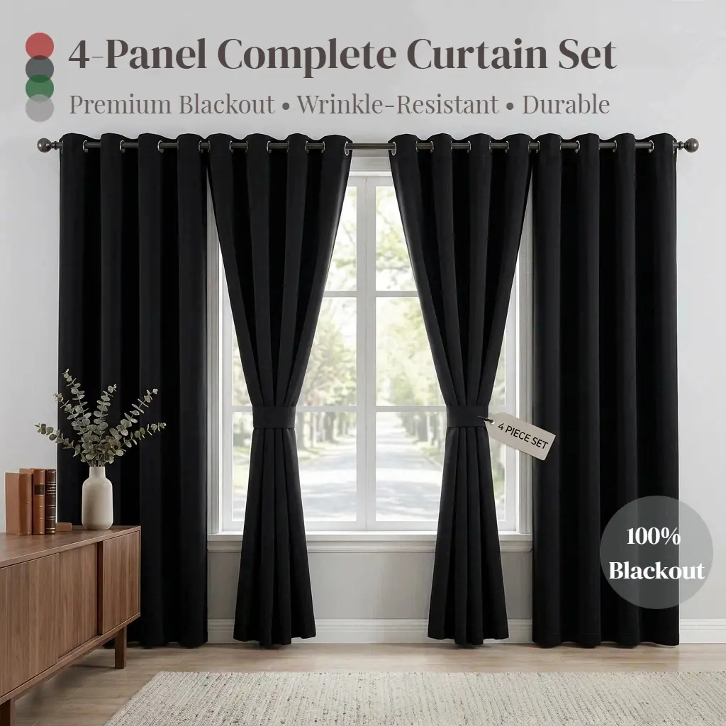 QIANLI 4-Panel Blackout Curtains - Thermal, Noise Reducing, Soundproof, Natural Drape Home Decor for Bedroom, Living Room, Soundproof Curtains