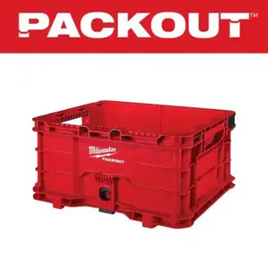 Milwaukee PACKOUT 18.6-in Tool Storage Crate Bin with Carrying Handles, 50 lbs Weight Capacity, Ideal for Men's Work Accessories, Construction Use Toolbox
