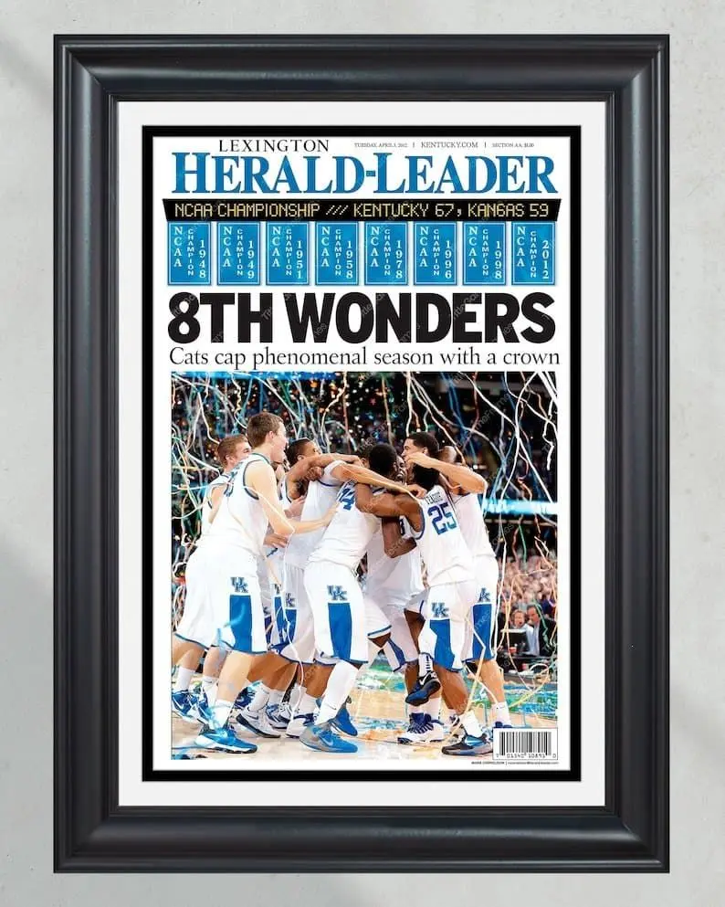 2012 Kentucky Wildcats '8th Wonders' NCAA Basketball Champions Unframed Poster - Anthony Davis Era Newspaper Print - Big Blue Nation History Decor