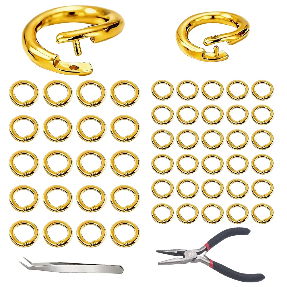 50pcs Anti-Loss Thick Jump Rings with 2pcs Pliers tool for Jewelry Making,18K Gold Plated 1 | Heavy Duty, Locking Jump Rings, 7mm & 5.5 mm, 16 - 18G