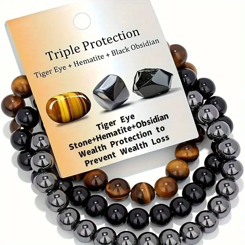 3Pcs Set 6mm Healing Crystal Bracelets for Women Men Natural Stone Beaded Stretch Bracelet Handmade Gemstone Reiki Spiritual Jewelry Gifts
