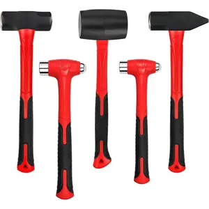 5- Hammer Set, 16oz Ball Peen Hammer | 32oz Ball Peen Hammer | 32oz Rubber Mallet | 3lb Sledge Hammer | 3lb Cross Peen, Fiberglass Handle & Mallet Set