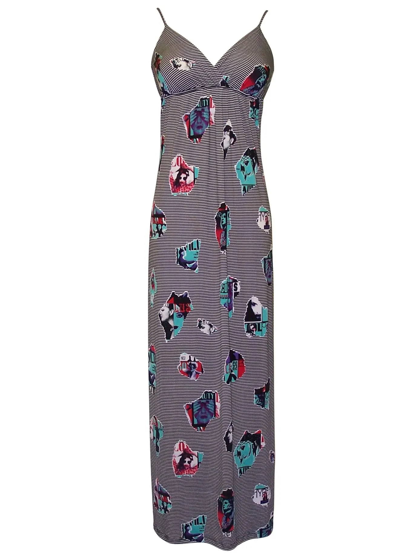 PacificPlex Retro Pop Art Photo Print Jersey Slim Sundress Maxi Dress Spaghetti Strap Casual Wear Fashion Fabric Sleeveless Smooth Soft