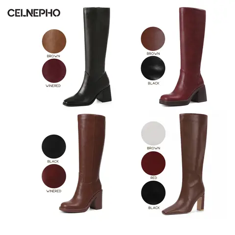 CELNEPHO Womens Tall Boots Square Toe Knee High Boot Side Zipper Closure Chunky Block Heel Vintage Campus Booties Easy Pull on Fall Fashion Boot Everyday Wear Party Outdoor Concert Wedding Nightclub Work Casual Dressy Shoes