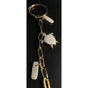 Authentic Scallop Shell,  Bag Charm or Key Chain – Embellished Turtle Accessory